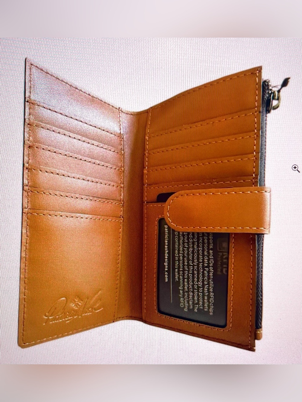 Patricia Nash NWT NAZARI Bifold Wallet in Cognac Color Full Grain Tooled Leather - Picture 11 of 12